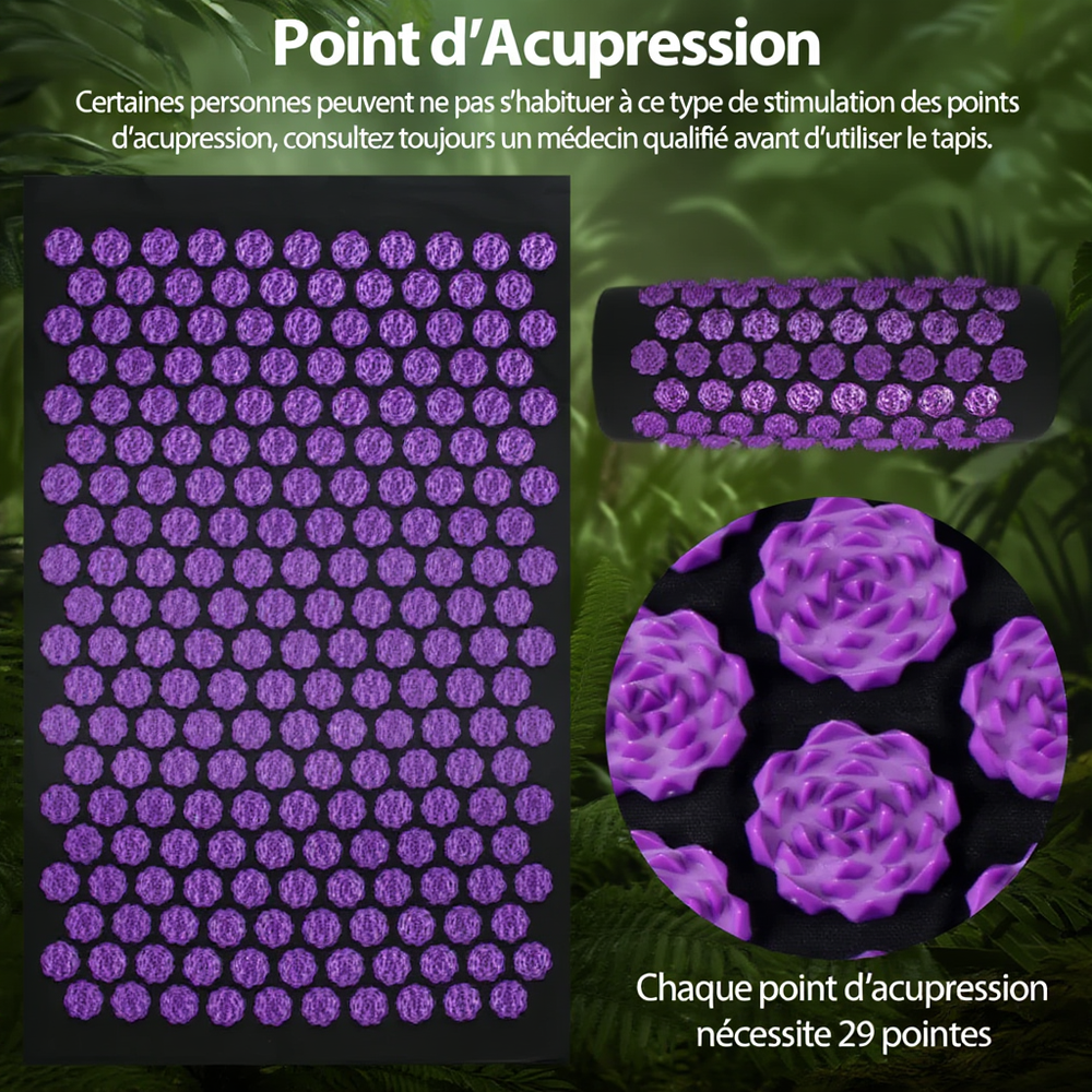 Tapis d'Acupression + Coussin Lotus - Soulage Dos Cervicales Stress