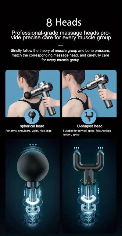 Pistolet de Massage Musculaire - 8 Têtes - Relaxation Profonde