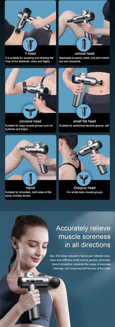 Pistolet de Massage Musculaire - 8 Têtes - Relaxation Profonde